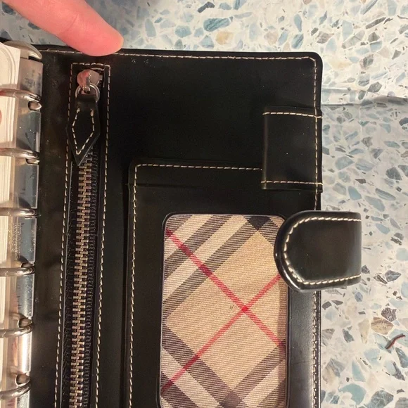 Burberry Beige Plaid Leather-Trim Snap Organizer - Picture 5 of 6